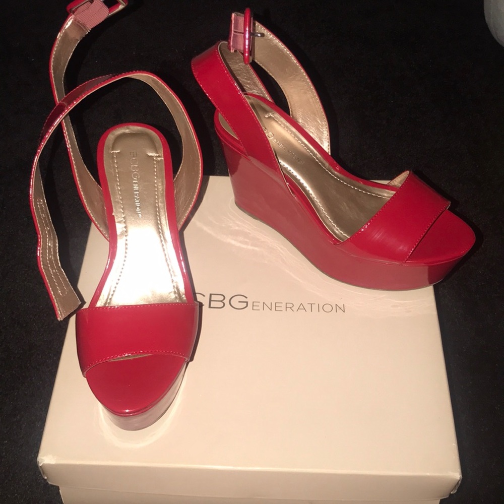 Red wedge BCBG heels.